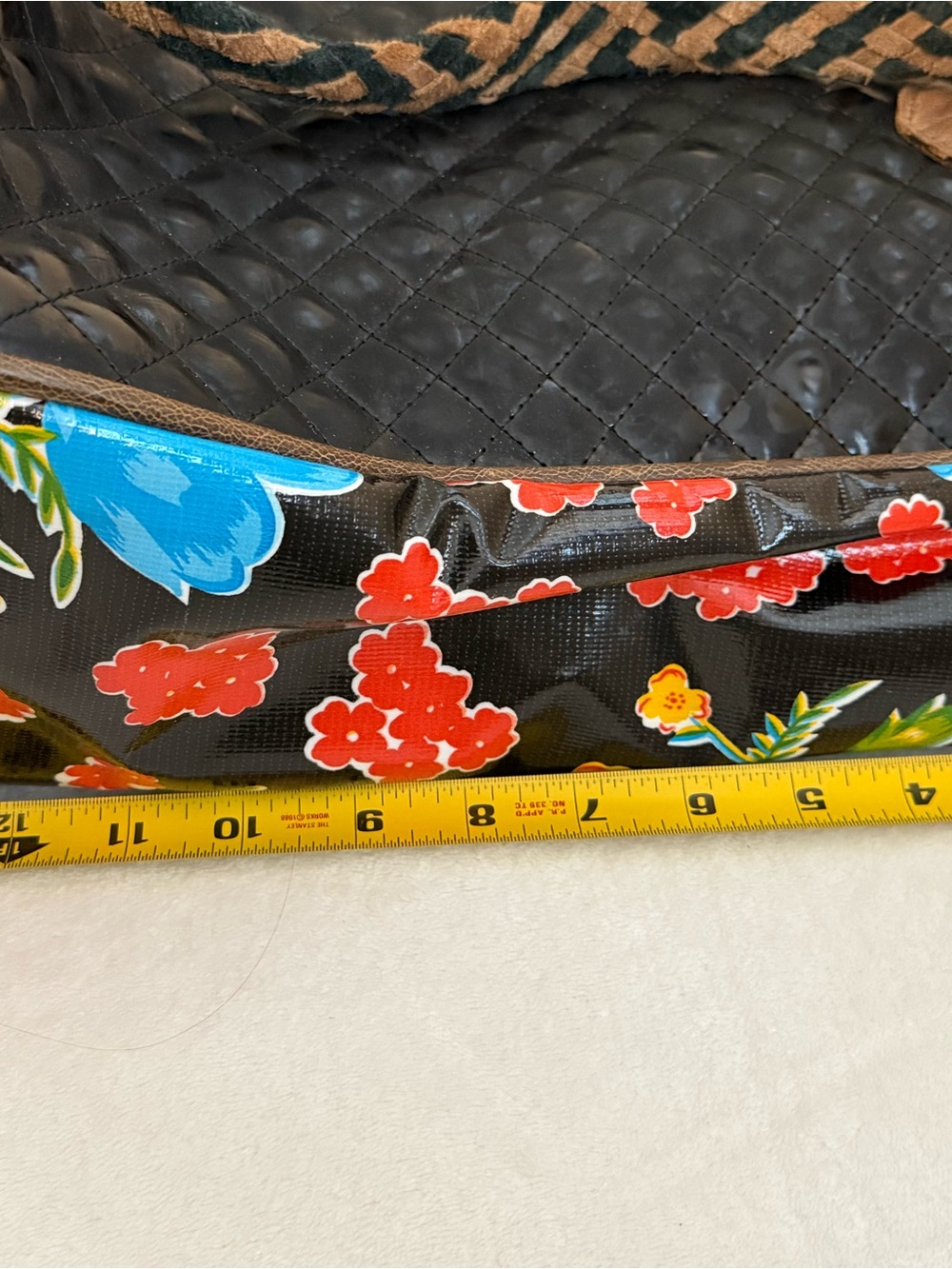 Consuela Vintage Black Tote with Bright Floral interior & sides, inside pocket - Picture 8 of 12